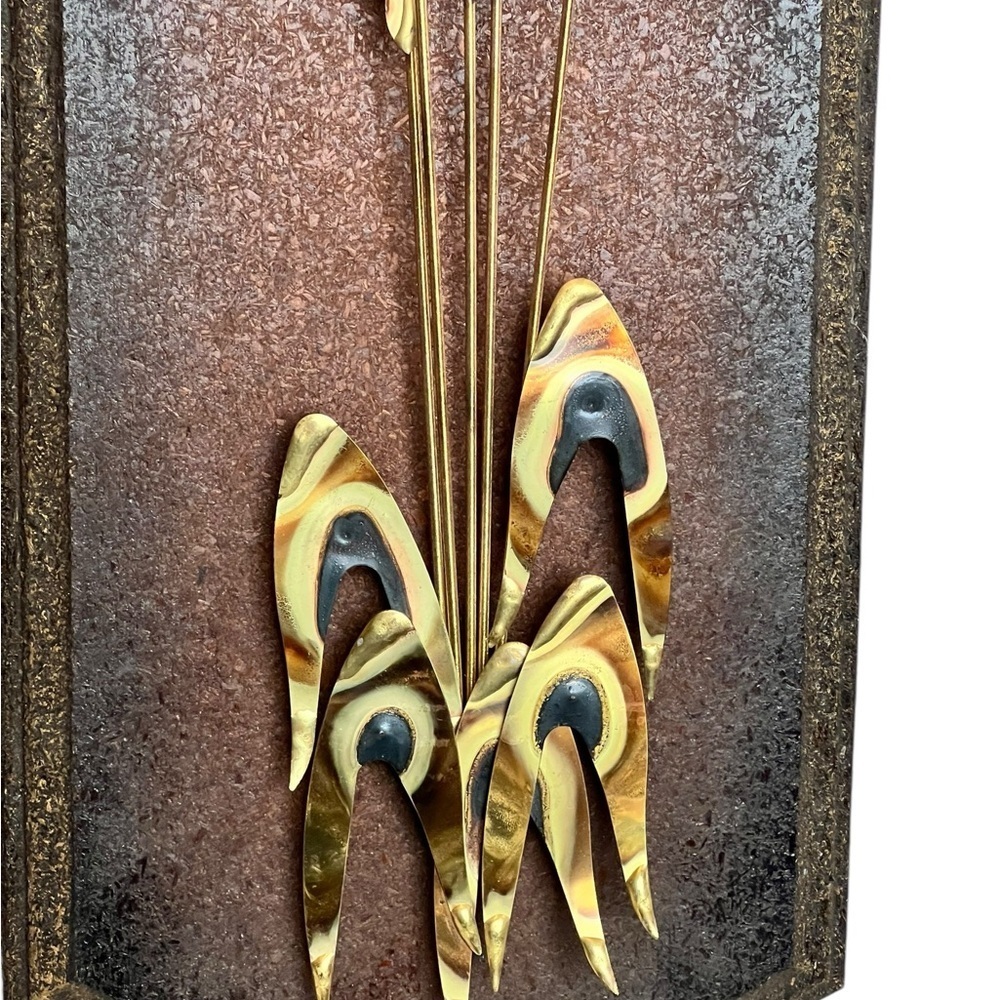 Vintage MCM Cattail Copper Brass Wooden Wall Plaques Decor Retro - Picture 3 of 9